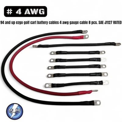 ACDC 94 and up ezgo golf cart battery cables 4 awg gauge cable 8 pcs. SAE J1127 RATED