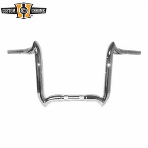 1-1/2" Fat 14" Chrome Crooked Handlebar Fits For Harley 3.5" Knurl 1-1/4" Clamp - Picture 1 of 1