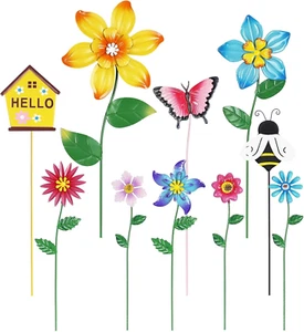 Garden Decor for Outside, Set of 10 Metal Flowers Decorative Garden Stakes for S - Picture 1 of 8