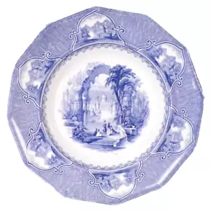 Castle Scenery Soup Bowl Blue Transferware Ironstone Jacob Furnivals Antique #1 - Picture 1 of 8