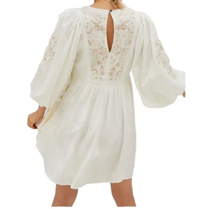 Anthropologie Viveka Embroidered Lace Mini Dress 3/4 Puff Sleeves Size S NEW - Picture 1 of 11