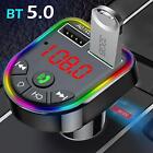 Bluetooth 5.0 Wireless Car FM Transmitter Player USB 4K9G RGB Light Charger U8M0