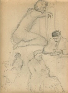 Antique Pencil Drawing Original Nude Woman, Man Portrait - Picture 1 of 6