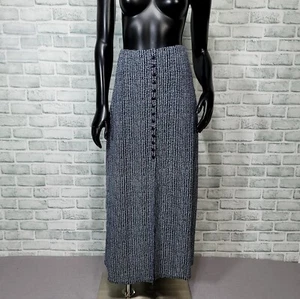 Vintage 90s EZ Town M Navy White Skirt Knit Stretchy Halfway Button Up Slit - Picture 1 of 9