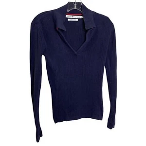 Tommy Hilfiger Women's Sweater Long Sleeve Pullover Navy Preppy V-Neck Cotton XS - Picture 1 of 5