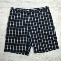 Adidas Blue Gray White Plaid Flat Front Golf Shorts Stretch Mens Size 40