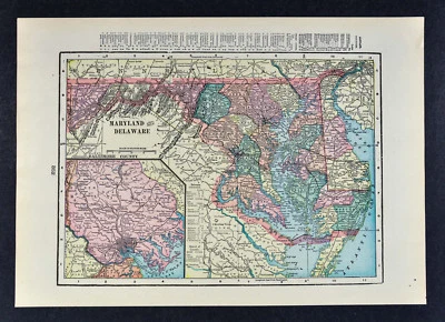 Mapa George Cram c 1900 Maryland Delaware Washington DC Baltimore Dover Anapolis Foto 1 de 2