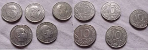 ESPAÑA: LOTE 10 CÉNTIMOS FRANCO (5 MONEDAS). AÑO 1959. BC+. A IDENTIFICAR. IDEAL - Picture 1 of 1