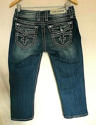 Rock Revival Womens Celine Capri Jeans Sz 28 Factory Distressed Flap Pockets Foto 1 de 4