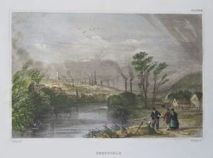 Sheffield England United Kingdom City View c. 1850 engraved print - Picture 1 of 2