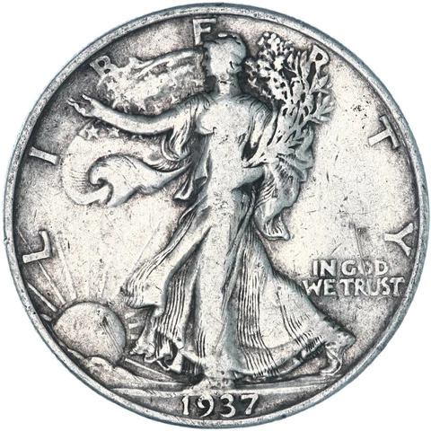 1937 (P) Walking Liberty Half Dollar 90% Silver Fine FN See Pics Y197 Cover