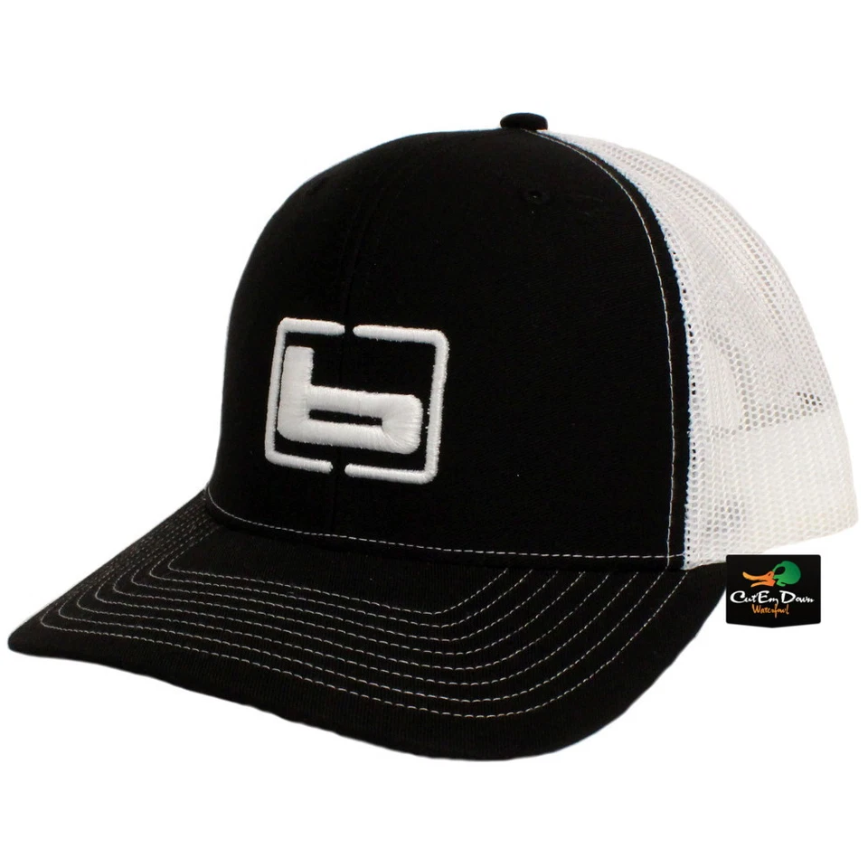 NEW BANDED TRUCKER CAP MESH BACK HAT BLACK AND WHITE W/ "b" LOGO - Image 1 of 1