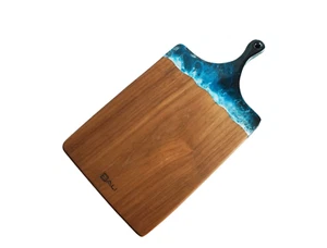 Teak Wood Cutting Board Cheese Serving Resin Ocean Scene Rectangle Home Decor - Picture 1 of 8