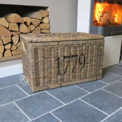Truhe Korb 1779 Aufbewahrungskorb Natur Rattan Deckel Maritim Shabby Chic neu - Bild 1 von 2