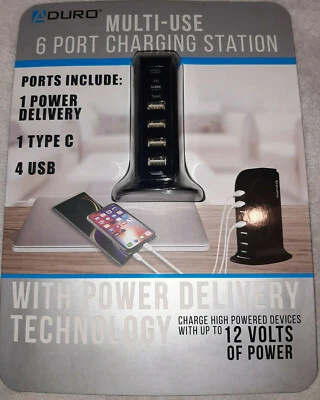 Aduro Multi-Use USB 6 Port Charging Tower Station Power Type PD, Type C(RA) - Image 1 of 4