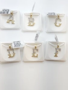 Real Natural Diamond 10kt Yellow Gold Two-tone fanuc style initial Pendant A-Z - Picture 1 of 70