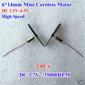 2PCS 6*14mm DC 3.7V 35000RPM High Speed Mini Coreless DC Motor+Blades for RC DIY - Picture 1 of 4