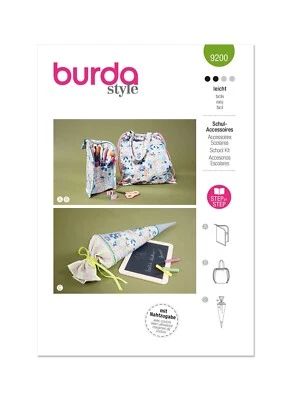 BURDA 9200 SCHOOL ACCESSORIES Sewing Pattern Pencil case Gym bag Skill: EASY - Image 1 of 4