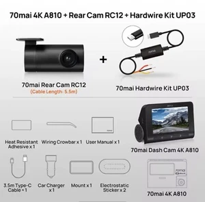 70mai A810 4k UHD HDR Dash Cam SET Rear Cam 24hr Park UP03 Hardwire Kit - LOCAL - Foto 1 di 24
