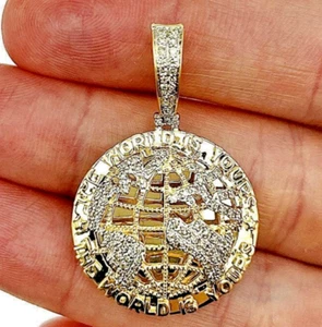 0.50CTW Natural Diamond 10K Yellow Gold The World is Yours Globe Pendant 1.5" - Picture 1 of 5