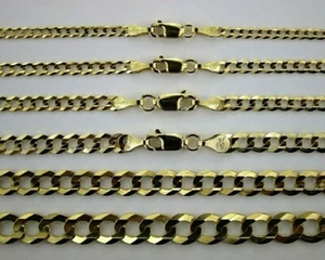 10K Solid Gold Cuban Link Chain Necklace Bracelet for Men Women 2mm~14mm 7"~30" - Picture 1 of 16