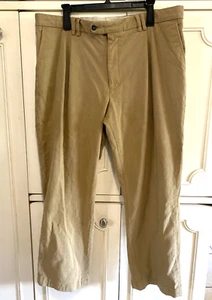 Barbour Brushed Corduroy Trousers Pants Mens 40 x 28 Tan Khaki Single Pleat READ - Picture 1 of 16