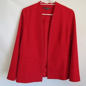 Liz Jordan 12 Red Suit Jacket/Blazer Open Front Metal Studs Long Sleeve - Picture 1 of 13