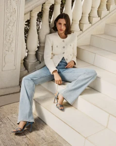 NWT $328 Veronica Beard Crosbie Patch Pockets Slim Wide Leg Jeans - Picture 1 of 6