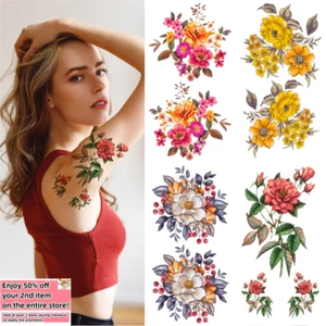 Juego de 4 hojas impermeables temporales falsas tatuajes pegatinas flores arte brazo y cuerpo - Imagen 1 de 9
