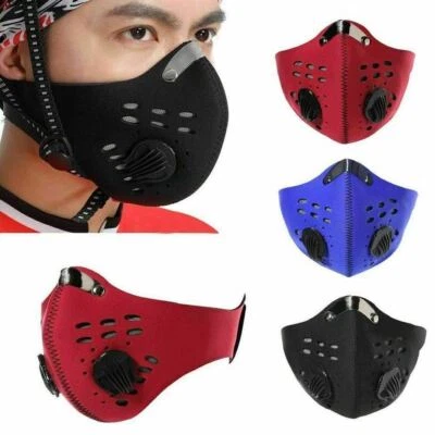 Reusable Activated Carbon Filter Valves Cycling Face Mask Sports Blue Red Black - Image 1 of 4