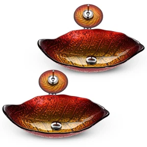 Aquaterior 2er Pack Blattform Glas Waschbecken Übergang Stil Wasserfall Wasserhahn - Bild 1 von 12