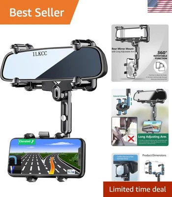 Car Rearview Mirror Phone Holder 360° Rotating Adjustable Anti-Shake Mount - Image 1 of 4