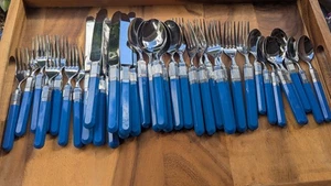 36 Pieces Mikasa Laslo Prisma Blue Stainless Flatware - Picture 1 of 5