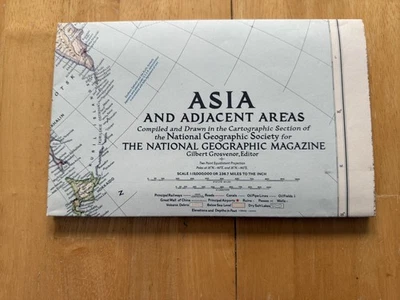 Mapa plegable grande vintage 1951 National Geographic Asia y áreas adyacentes Foto 1 de 4