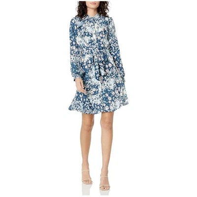 Mini Vestido Shoshanna Para Mujer Talla 4 Azul Floral Volantes Petra Volantes Manga Larga Foto 1 de 4