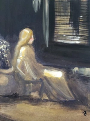 J M Johnson - Original  Contemporary Expressionist Abstract Woman Figure Gouache - Image 1 of 4