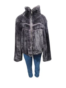Giacca pelliccia sintetica Anthropologie cropped grigio scuro pizzo accento taglia XL - Foto 1 di 19