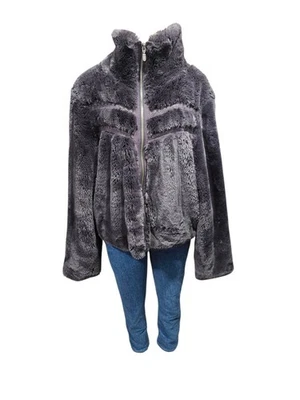 Jaqueta de pele sintética Anthropologie cropped cinza escuro destaque de renda tamanho XL - Imagem 1 de 4