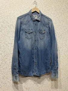Mens Vintage DIESEL Denim Western Shirt Long Sleeve Snap Blue Size L - Picture 1 of 8
