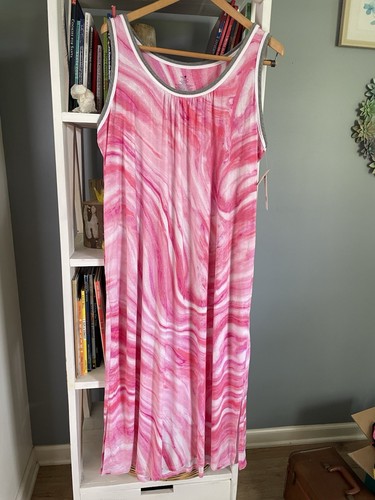 UNDERCOVER Camicia da notte spiaggia maxi abito rosa vortice morbida sexy nuova con etichette Secret Treasures M 12 14