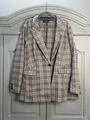 Blazer Lane Bryant Chaqueta de Carrera a Cuadros Un Botón Gris Rosa Cuadros Preppy Talla 28 Foto 1 de 4