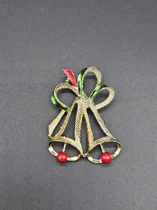 Broche prendedor vintage campana de Navidad tono dorado 1 5/8" - Imagen 1 de 3