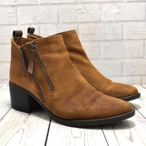 Womens Dune London Brown Leather Zip Up Mid Heel Ankle Boots UK 6 EUR 39 - Picture 1 of 7
