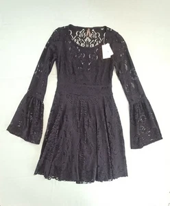 Vestido Stetson Negro Encaje Manga Larga Vestido Talla 2 Corte Espalda Vestido Occidental - Imagen 1 de 22