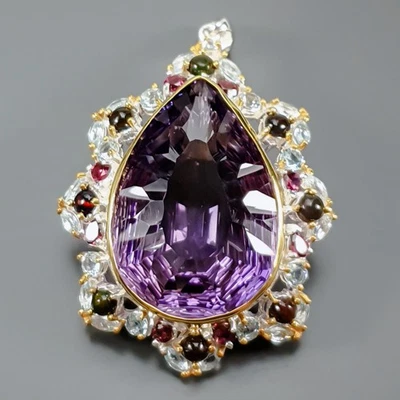 Colgante de amatista natural hecho a mano de 70 quilates + plata de ley 925/NP52278 Foto 1 de 4