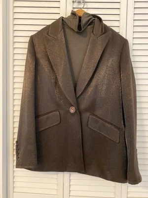Women's Ellen Tracy One Button Blazer & Silk Top Chocolate Brown Size 14 Wool - Image 1 of 4
