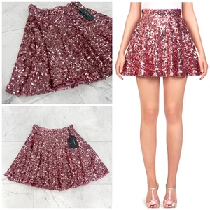 NWT $1,406 Women's Dolce & Gabbana Pink Sequence Mini Flare Skirt Size: 42 - Picture 1 of 6