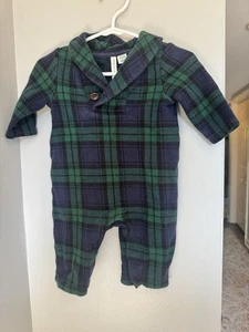 Janie & Jack Baby Junge dunkelmarine kariert Schalkragen langer Strampler 0-3 Monate - Bild 1 von 3