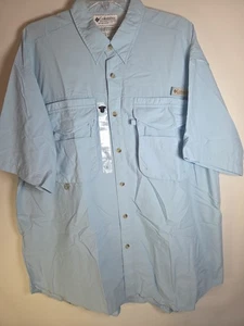 Columbia PFG Men's Large Light Blue Nylon Short Sleeve Vent Fishing Shirt - Picture 1 of 6