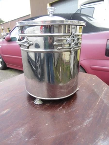 RARO ANTIGUO TRONCO DE METAL CROMADO, CUBO DE CUBO DE CARBÓN CON TAPA - Imagen 1 de 16